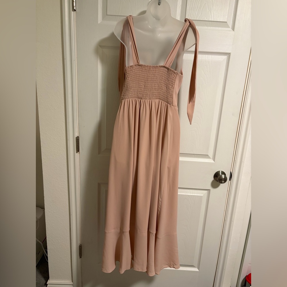 Show Me Your MUMU Blush Pink Tie-Shoulder Midi Dress - Picture 6 of 9